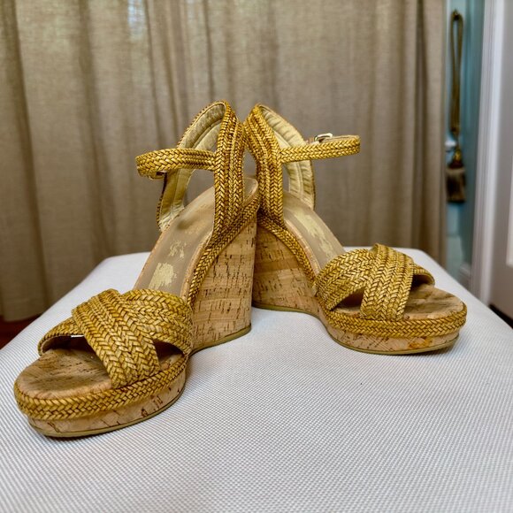 Stuart Weitzman Minx Stappy Wedges Shoes with Cork and Raffia Size 7 - Picture 8 of 16